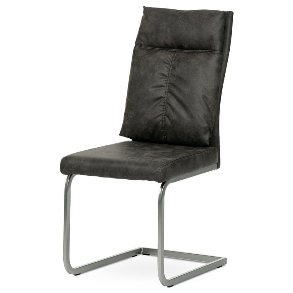 Autronic Jedálenská stolička, šedá látka v dekore vintage koža, kovová podnož, brúsený nikel DCH-459 GREY3